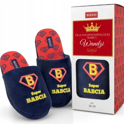 Kapcie damskie super babcia pantofle prezent dla babci