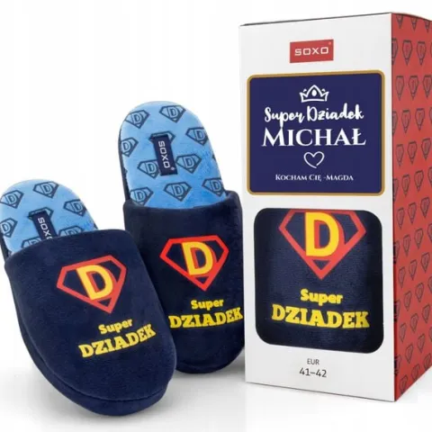 KAPCIE MĘSKIE SUPER DZIADEK PANTOFLE DZIEŃ DZIADKA