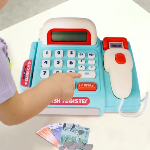 Kasa Sklepowa Fiskalna Skaner Dźwięk Kalkulator Niebieska