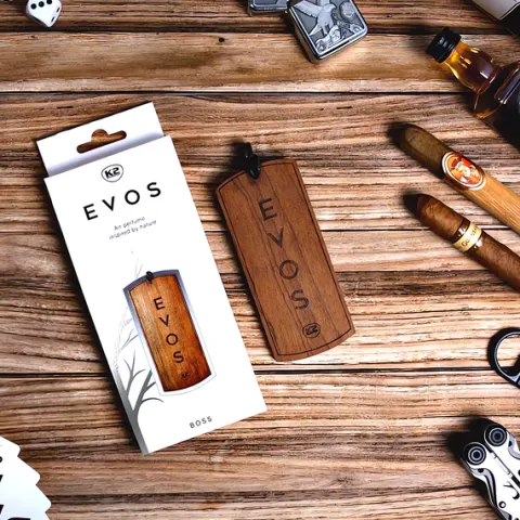 K2 EVOS BOSS DREWNIANA ZAWIESZKA ZAPACHOWA ZAPACH DO SAMOCHODU AUTA