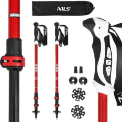 Kije trekkingowe TK8601 składane czerwone 135 cm z blokadą + pokrowiec