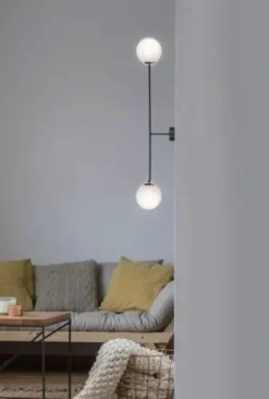Kinkiet podwójny czarny złoty kula klosz lampa ścienna czarna szkło 2x E14