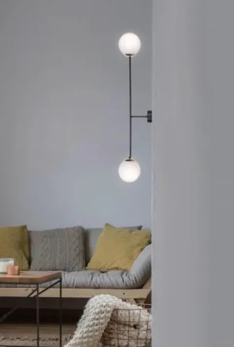Kinkiet podwójny czarny złoty kula klosz lampa ścienna czarna szkło 2x E14