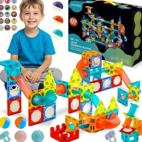 Klocki magnetyczne edukacyjne konstrukcyjne z podświetleniem RK-763 Ricokids 110 szt