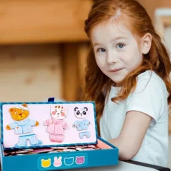 Klocki Puzzle Magnetyczne Układanka Ubieranie Ubieranka Mis Kotek 68el
