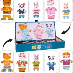 Klocki Puzzle Magnetyczne Układanka Ubieranie Ubieranka Mis Kotek 68el