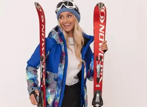 KOLOROWE WZORKI ZIMOWA KURTKA NARCIARSKA NA STOK NA NARTY DAMSKA CIEPŁA S