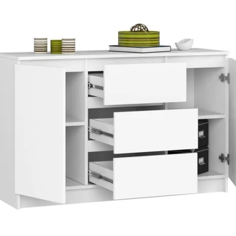 Komoda do salonu 120 cm K016 - Biała - 2 drzwi 3 szuflady