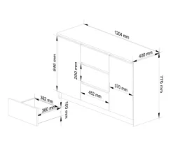 Komoda do salonu 120 cm K016 - Biała - 2 drzwi 3 szuflady