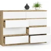 Komoda do salonu K 140 cm 8 szuflad - dąb artisan-biała