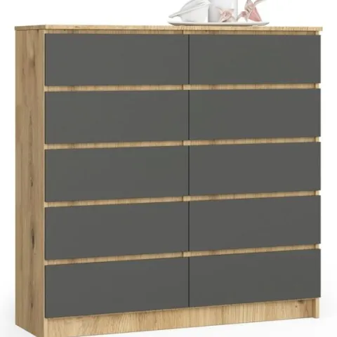 Komoda do salonu K 120 cm 10 szuflad - dąb artisan-grafit szary