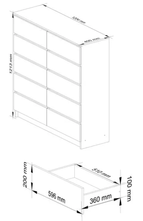 Komoda do salonu K 120 cm 10 szuflad - dąb artisan
