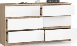 KOMODA K 140 cm 6 SZUFLAD SONOMA / BIAŁA