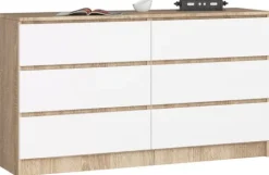 KOMODA K 140 cm 6 SZUFLAD SONOMA / BIAŁA