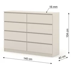 Komoda MAJA S8 140 cm kaszmir 8 szuflad