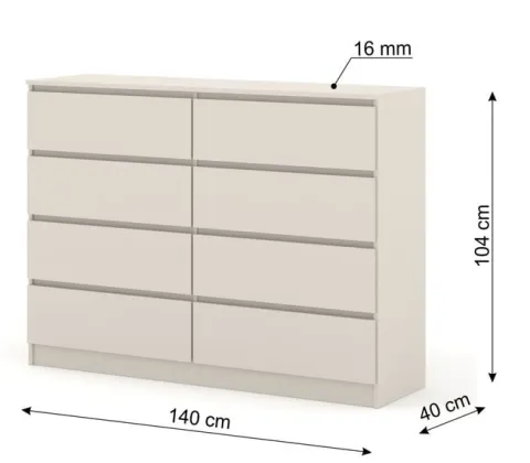 Komoda MAJA S8 140 cm kaszmir 8 szuflad