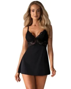 Komplet 810-BAB-1 babydoll i stringi - czarny - Obsessive L/XL