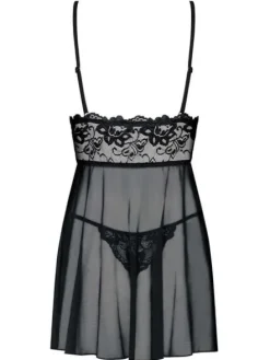 Komplet Idillia babydoll i stringi - czarna - Obsessive L/XL