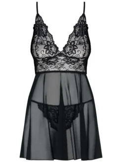 Komplet Idillia babydoll i stringi - czarna - Obsessive L/XL