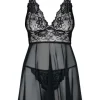 Komplet Idillia babydoll i stringi - czarna - Obsessive XXL