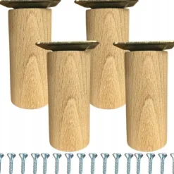 Komplet 4 x nogi meblowe drewniane bukowe surowe 20 cm WALEC śruba blacha