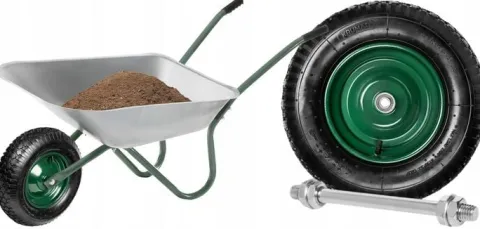 KOŁO KÓŁKO DO TACZKI TACZEK MOCNE Z DĘTKĄ POMPOWANE 4.80/4.00-8 + OŚKA