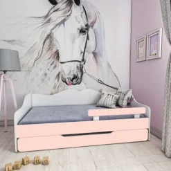 Łóżko podwójne dziecięce BELLA2 180x80 biało-różowe