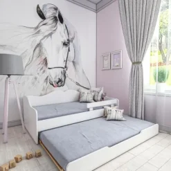 Łóżko podwójne dziecięce BELLA2 160x70 wysuwane białe