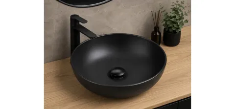 Korek umywalkowy klik-klak ceramiczny, czarny mat, bez otworu przelewowego