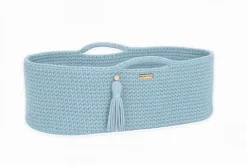 Kosz Mojżesza BOHO bawełniany Handmade z materacykiem - misty blue