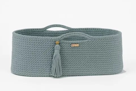 Kosz Mojżesza BOHO bawełniany Handmade z materacykiem - laurel