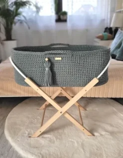 Kosz Mojżesza BOHO bawełniany Handmade z materacykiem - laurel