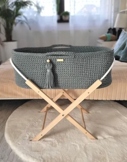 Kosz Mojżesza BOHO bawełniany Handmade z materacykiem - laurel