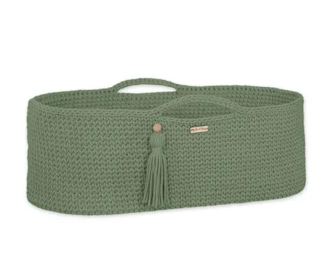 Kosz Mojżesza BOHO bawełniany Handmade z materacykiem - szałwia