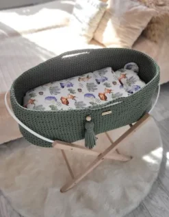 Kosz Mojżesza BOHO bawełniany Handmade z materacykiem - szałwia