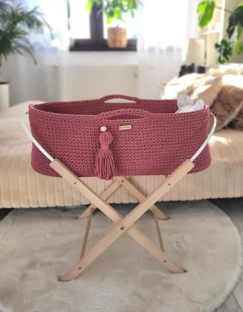 Kosz Mojżesza BOHO bawełniany Handmade z materacykiem - blossom