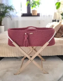 Kosz Mojżesza BOHO bawełniany Handmade z materacykiem - blossom