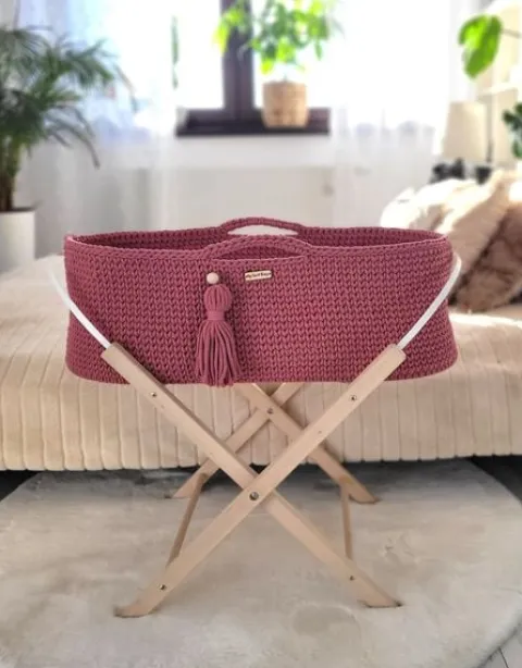 Kosz Mojżesza BOHO bawełniany Handmade z materacykiem - blossom