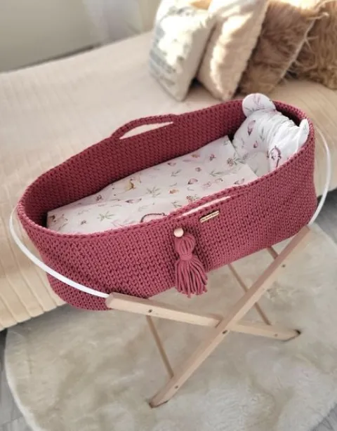 Kosz Mojżesza BOHO bawełniany Handmade z materacykiem - blossom