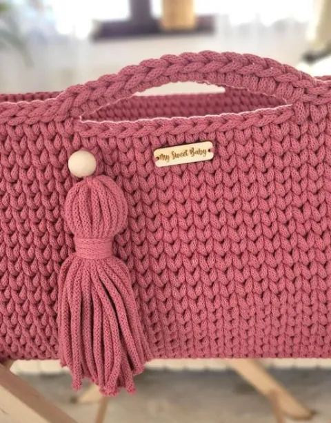Kosz Mojżesza BOHO bawełniany Handmade z materacykiem - blossom