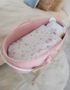 Kosz Mojżesza BOHO bawełniany Handmade z materacykiem - pastel pink