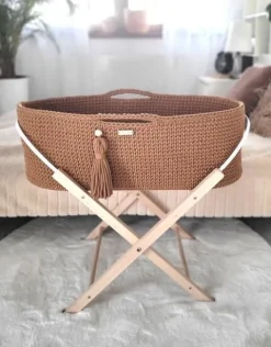 Kosz Mojżesza BOHO bawełniany Handmade z materacykiem - caramel
