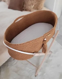 Kosz Mojżesza BOHO bawełniany Handmade z materacykiem - caramel