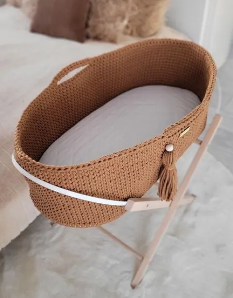 Kosz Mojżesza BOHO bawełniany Handmade z materacykiem - caramel