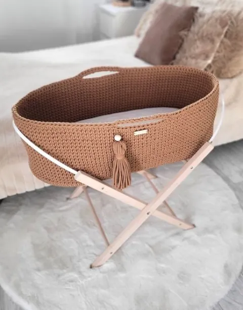 Kosz Mojżesza BOHO bawełniany Handmade z materacykiem - caramel
