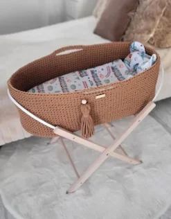 Kosz Mojżesza BOHO bawełniany Handmade z materacykiem - caramel