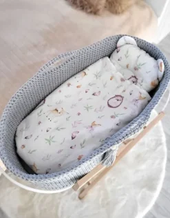 Kosz Mojżesza BOHO bawełniany Handmade z materacykiem - szary