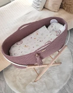 Kosz Mojżesza BOHO bawełniany Handmade z materacykiem - mauve