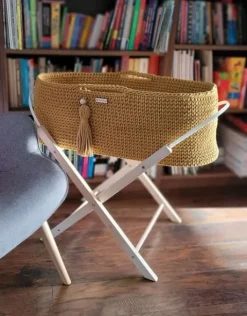 Kosz Mojżesza BOHO bawełniany Handmade z materacykiem - musztardowy
