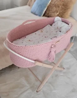 Kosz Mojżesza BOHO Handmade ze stojakiem - pastel pink
